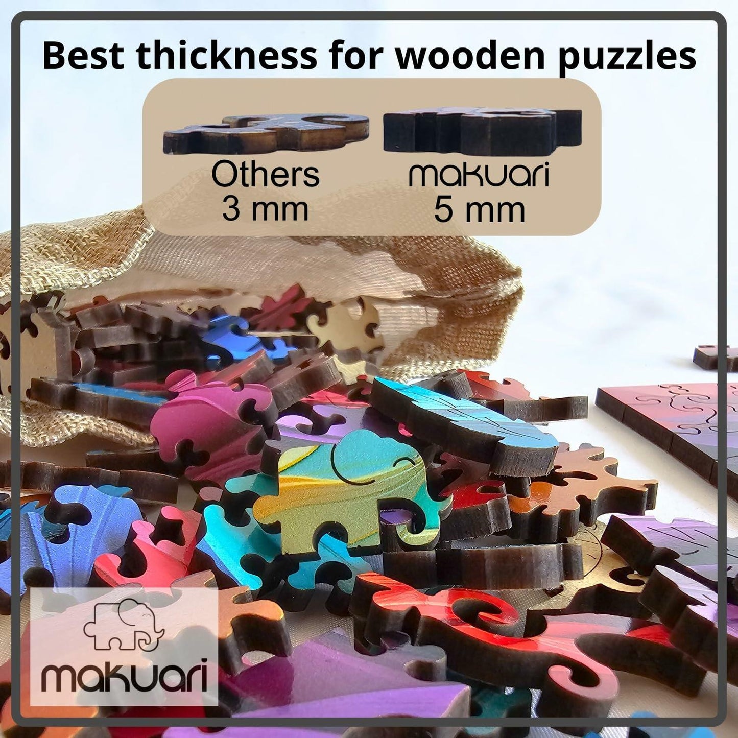 MAKUARI Wooden Puzzle 200 Pieces Rainbow Feathers Colorful Jigsaw Game
