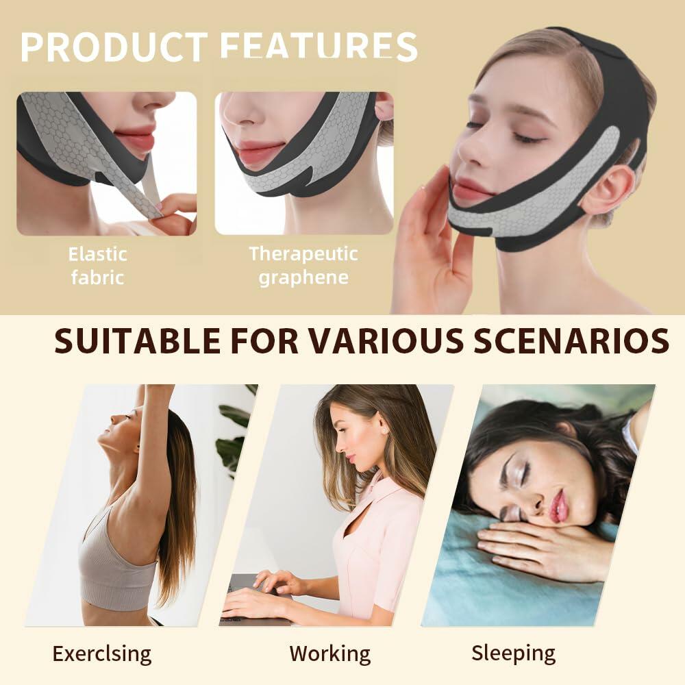 ROWMATE Graphene V-Line Mask Jaw Exerciser Chin Strap Black Size M