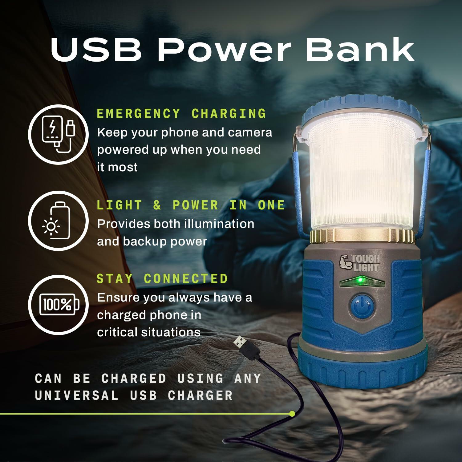 Tough Light USB Rechargeable Camping Lantern 400 Lumens 6000mAh Black
