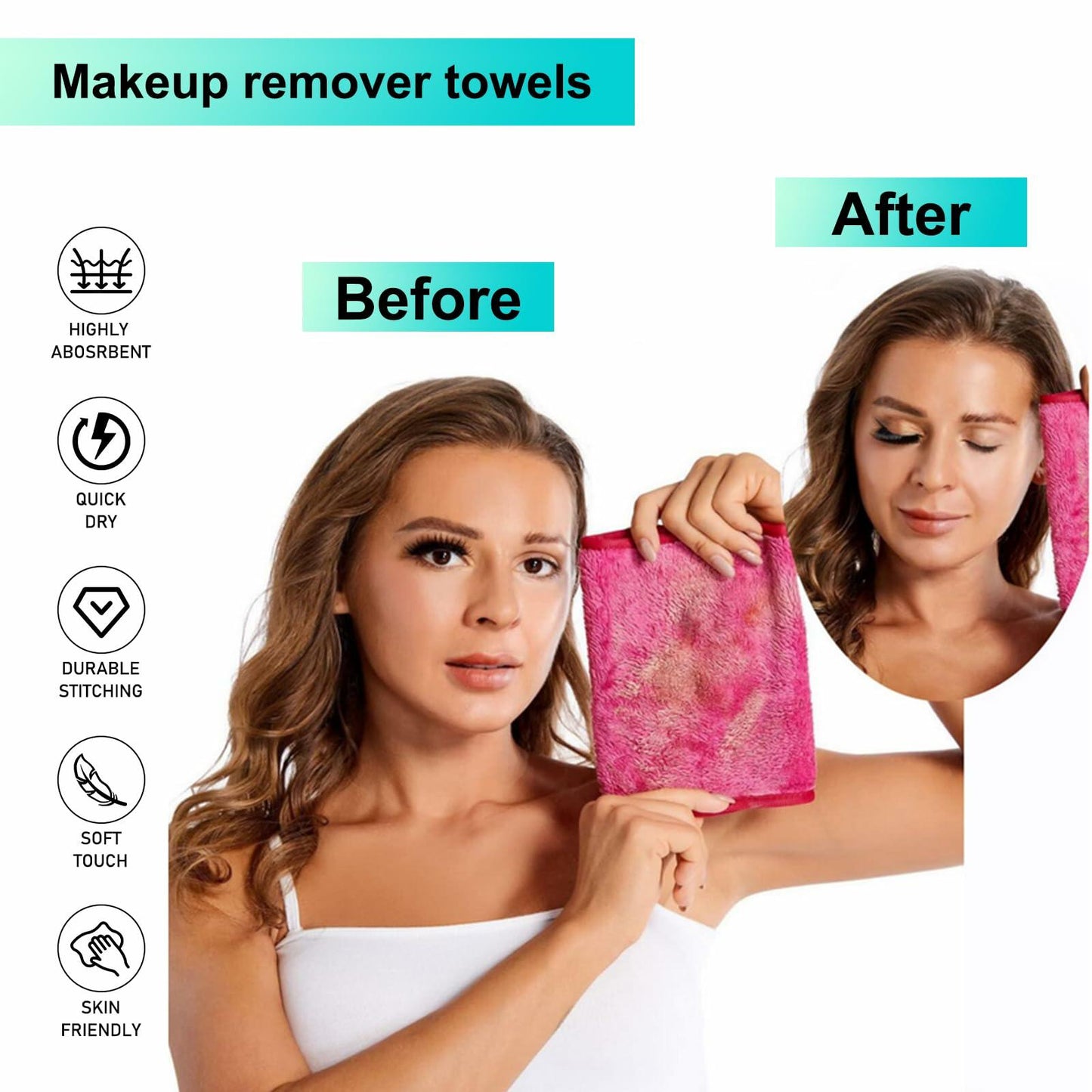 [Like New] PleasingCare Makeup Remover Cloth Cleansing Towel Chemical Free 3 Rosy