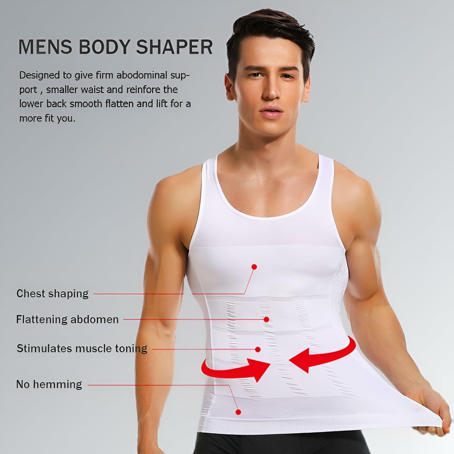 LAURUSHAPE Men's Compression Slimming Tank Top Body Shaper White Size L