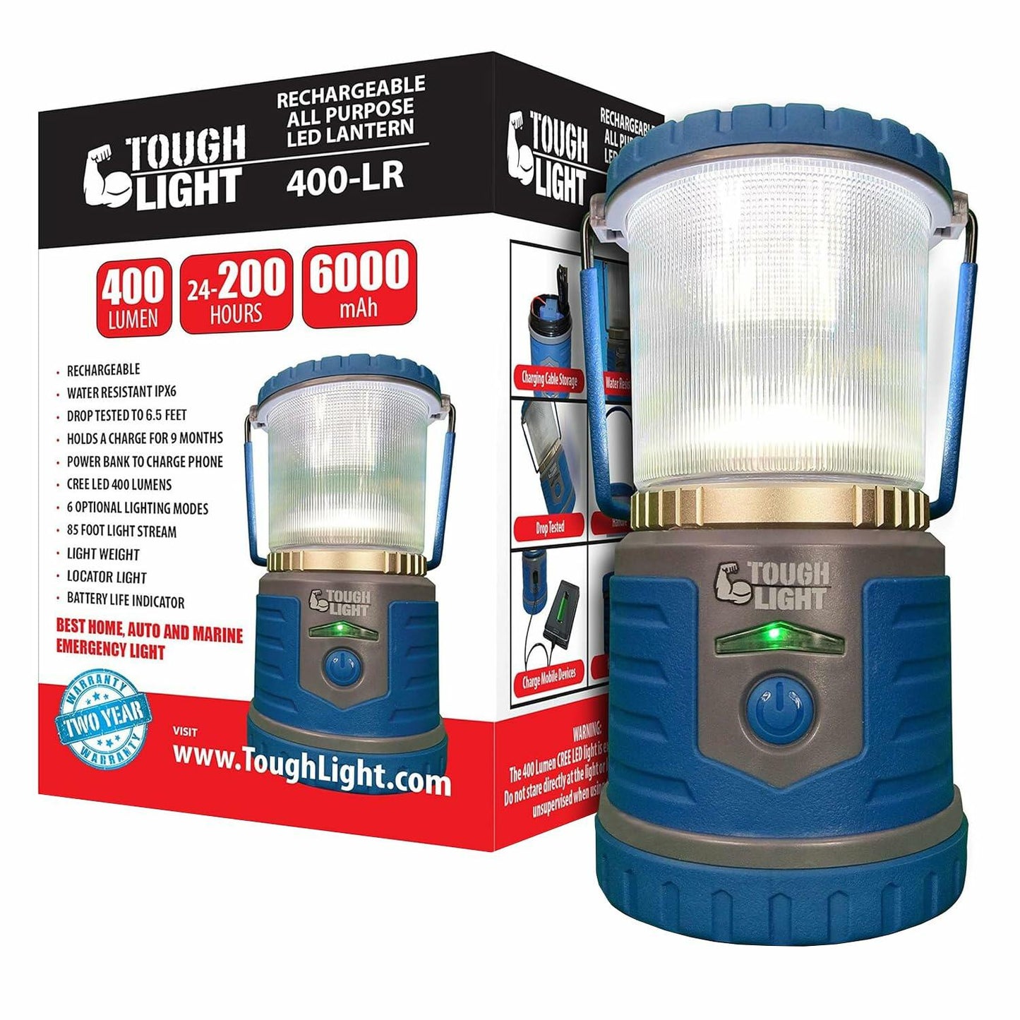 Tough Light USB Rechargeable Camping Lantern 400 Lumens 6000mAh Black