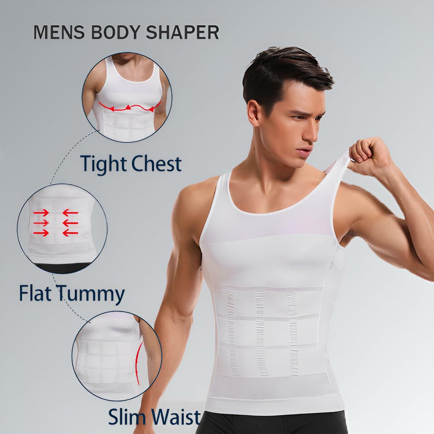 LAURUSHAPE Men's Compression Slimming Tank Top Body Shaper White Size L