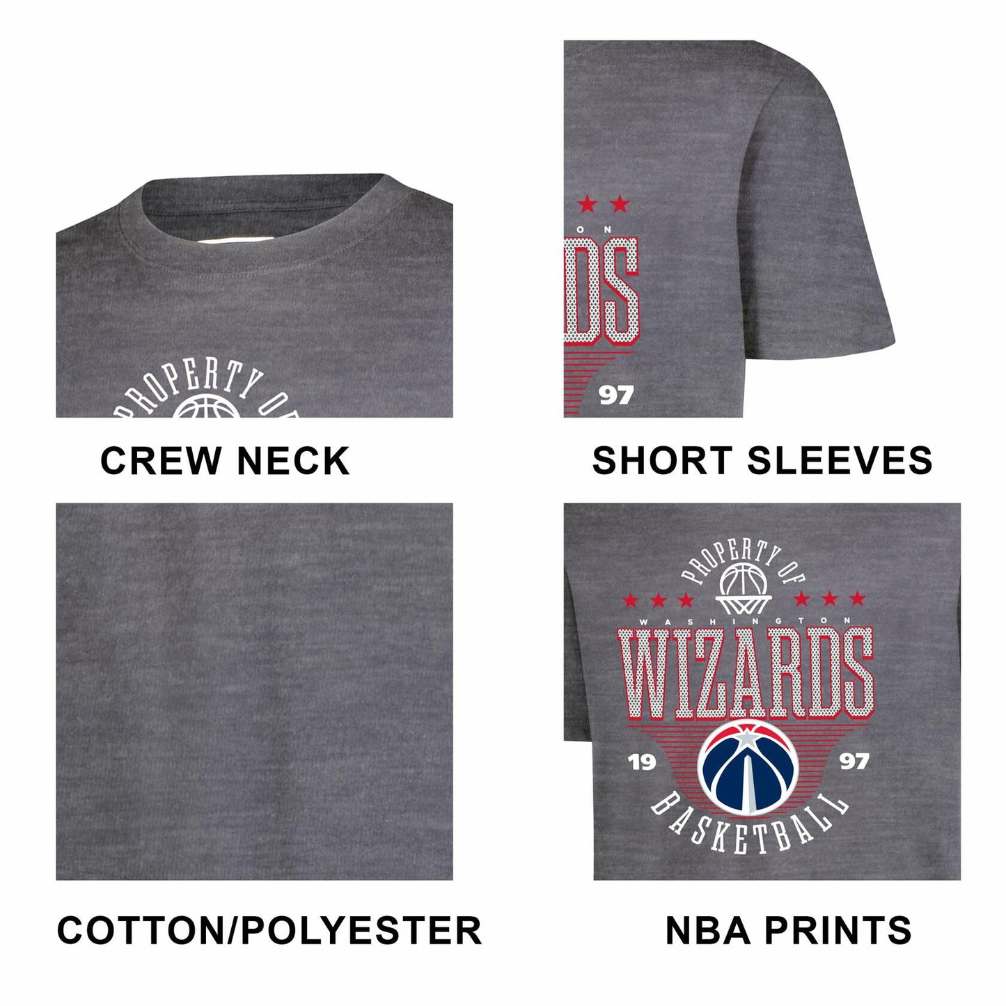 Ultra Game Boys' Mad Props T-Shirt Washington Wizards Heather Charcoal Size 8