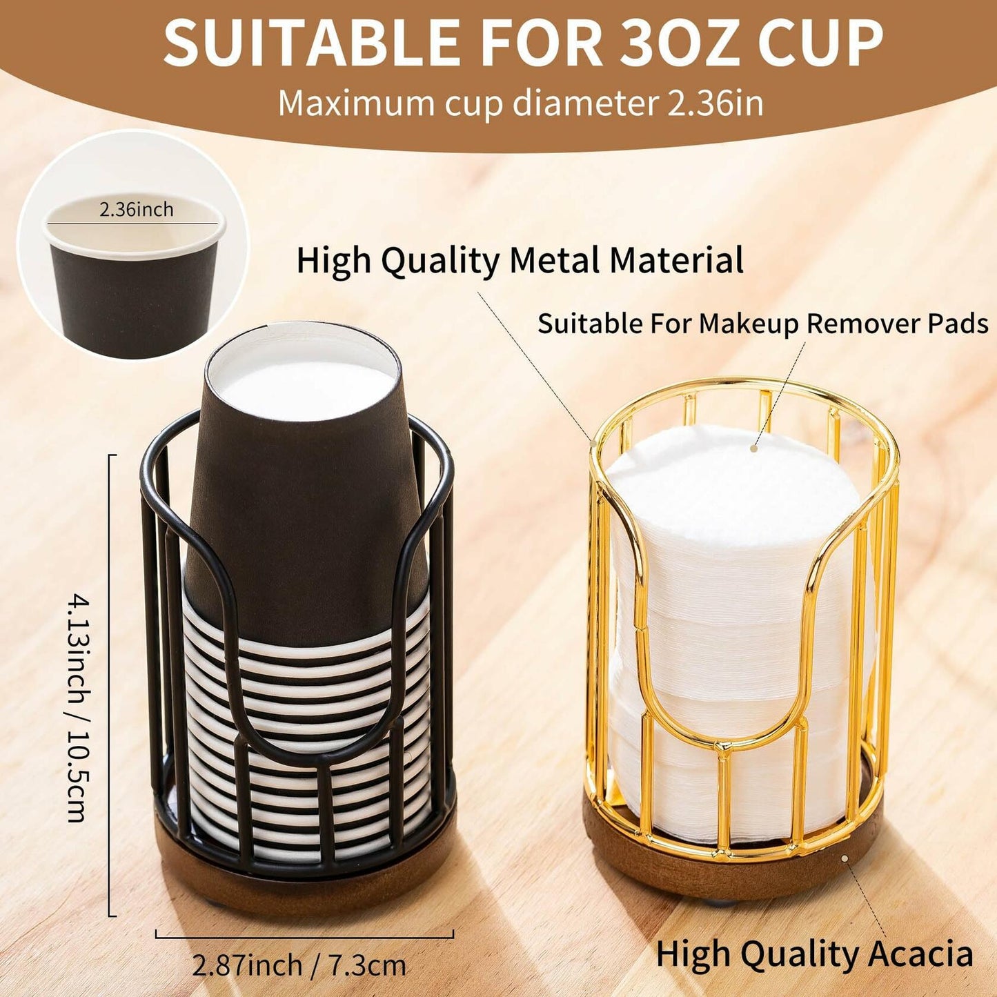 QTTCMY Bathroom Cup Dispenser with Acacia Wood Stand Silvery 1 Pack