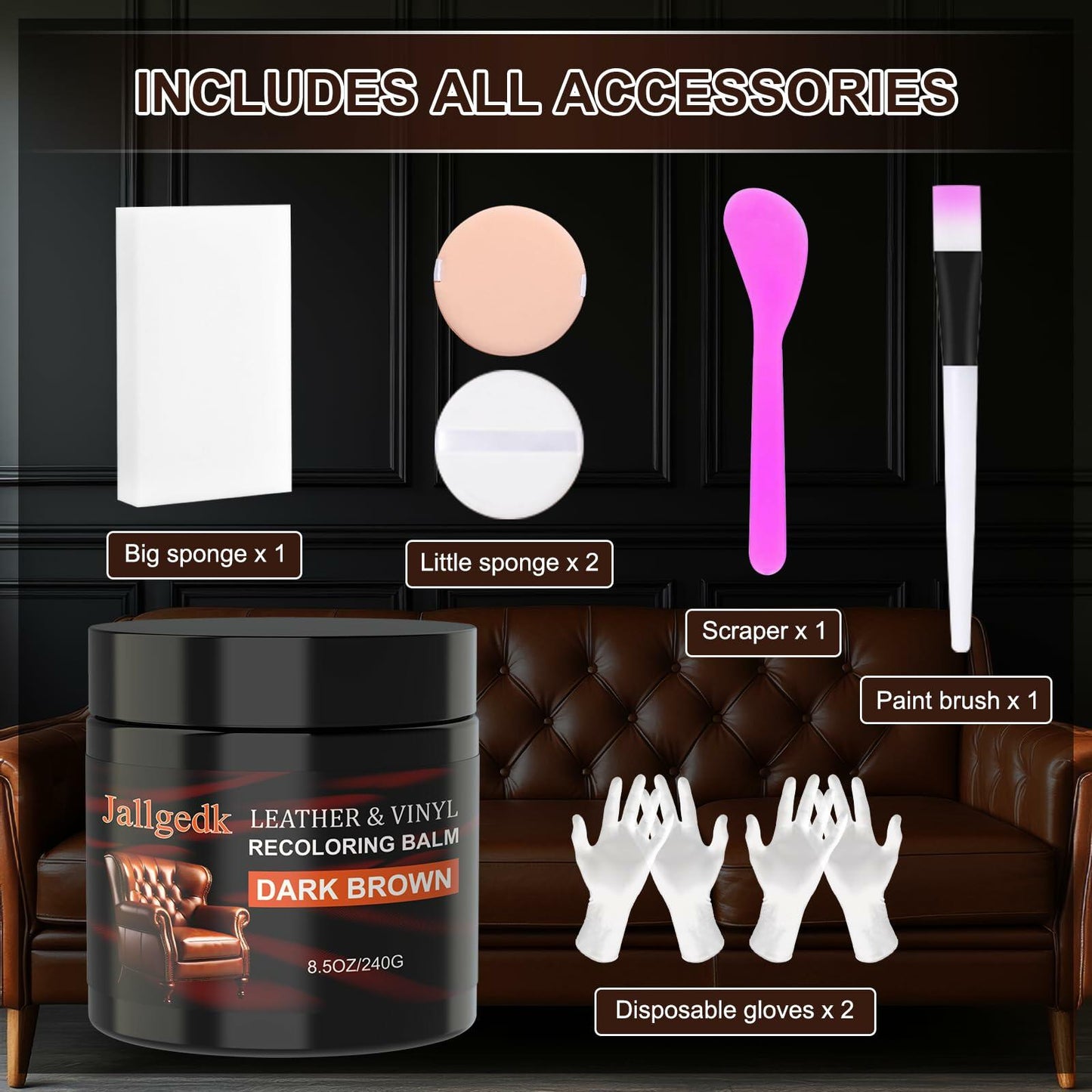 [Like New] Jallgedk Leather Recoloring Balm Leather Repair Kit Furniture Brown