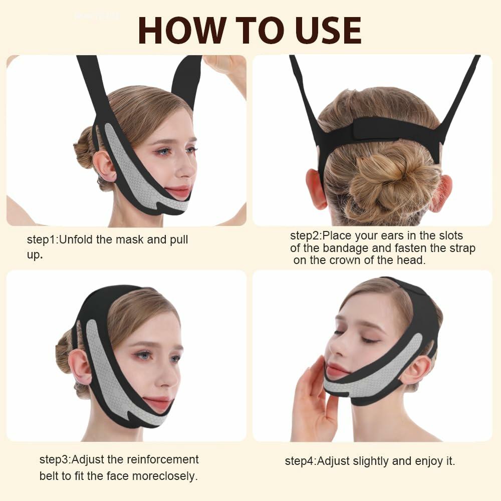 ROWMATE Graphene V-Line Mask Jaw Exerciser Chin Strap Black Size M