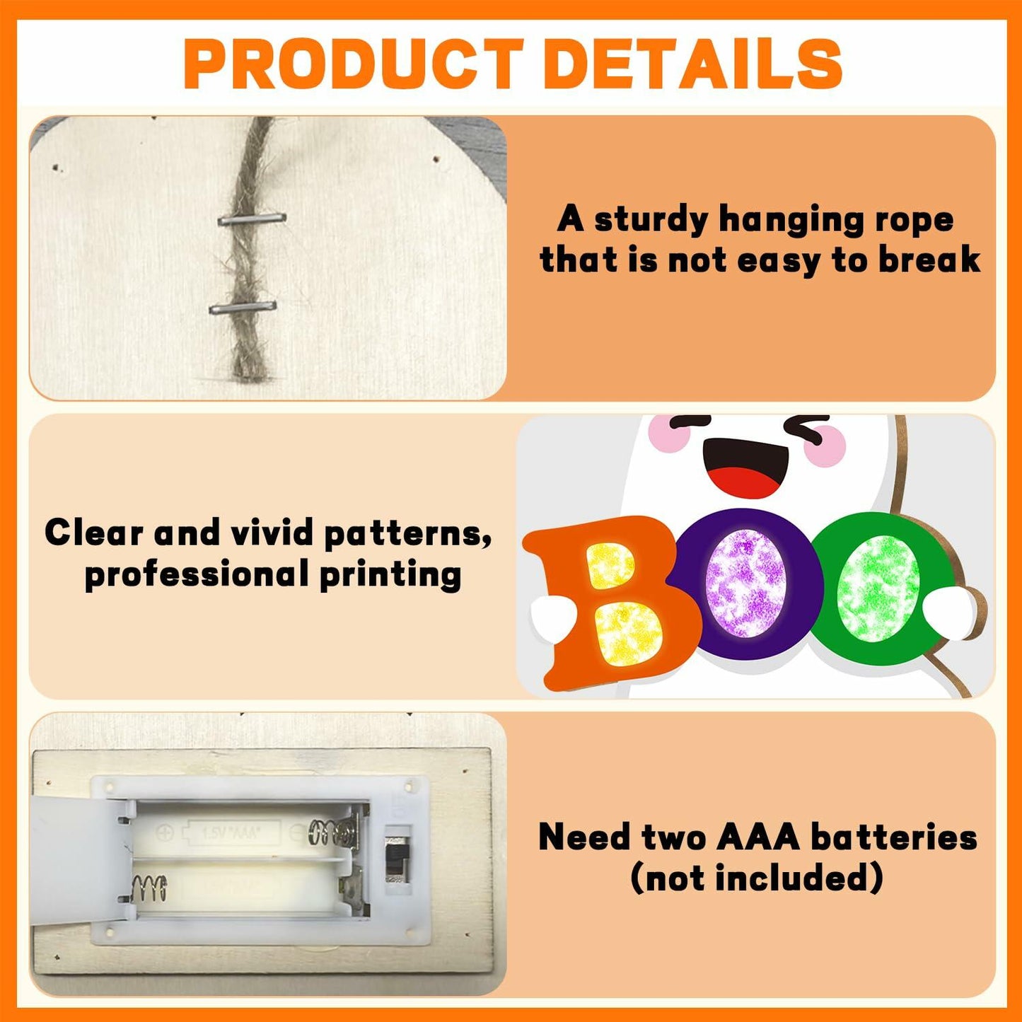 tineit BOO Halloween Ghost Door Decor Lighted Hanging Sign 12x13 White