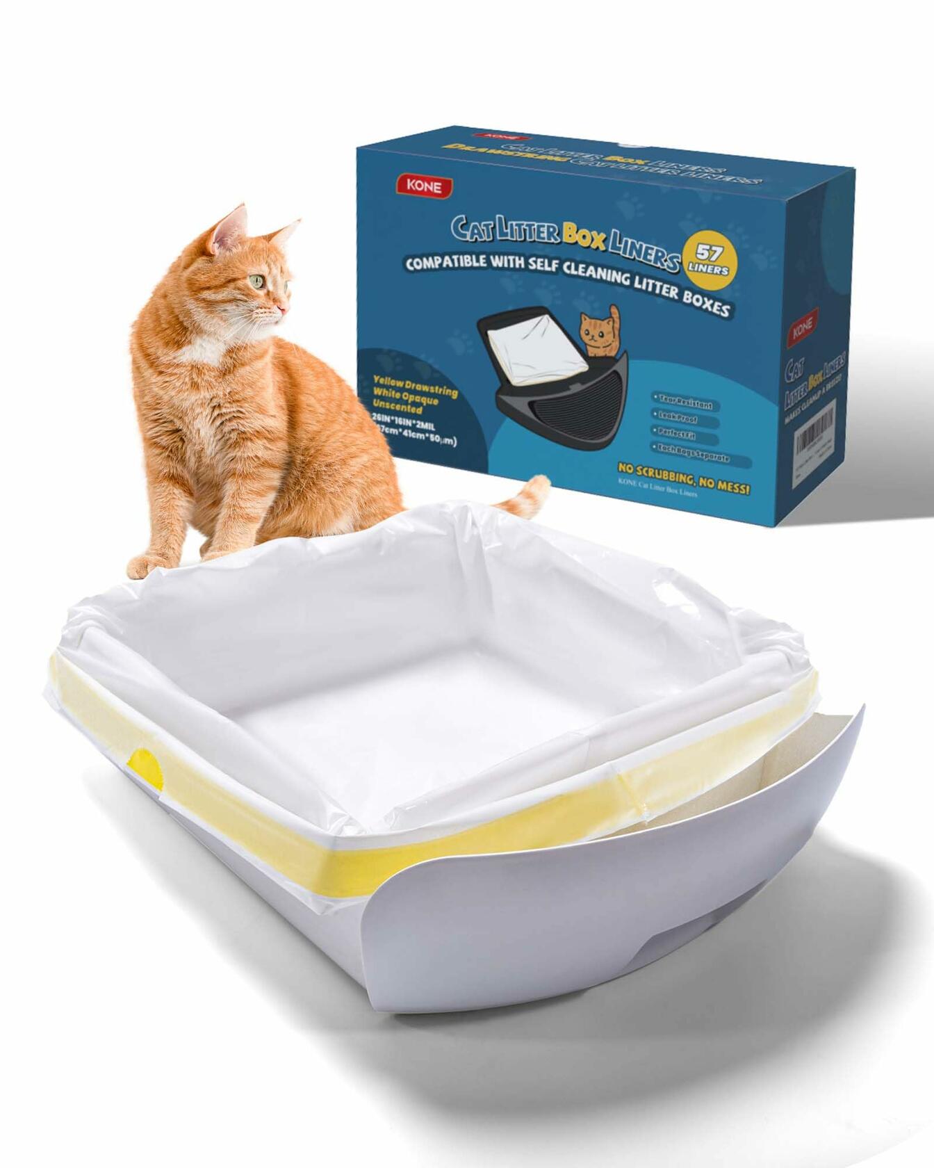 KONE Cat Litter Bags Robot 3/4 Drawstring 2 mil Thick 57 Count 5-9 Gal