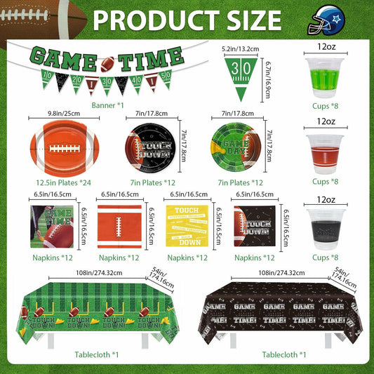Yavxzvbw Football Party Plates Tablecloth Decor Supplies Green Birthday
