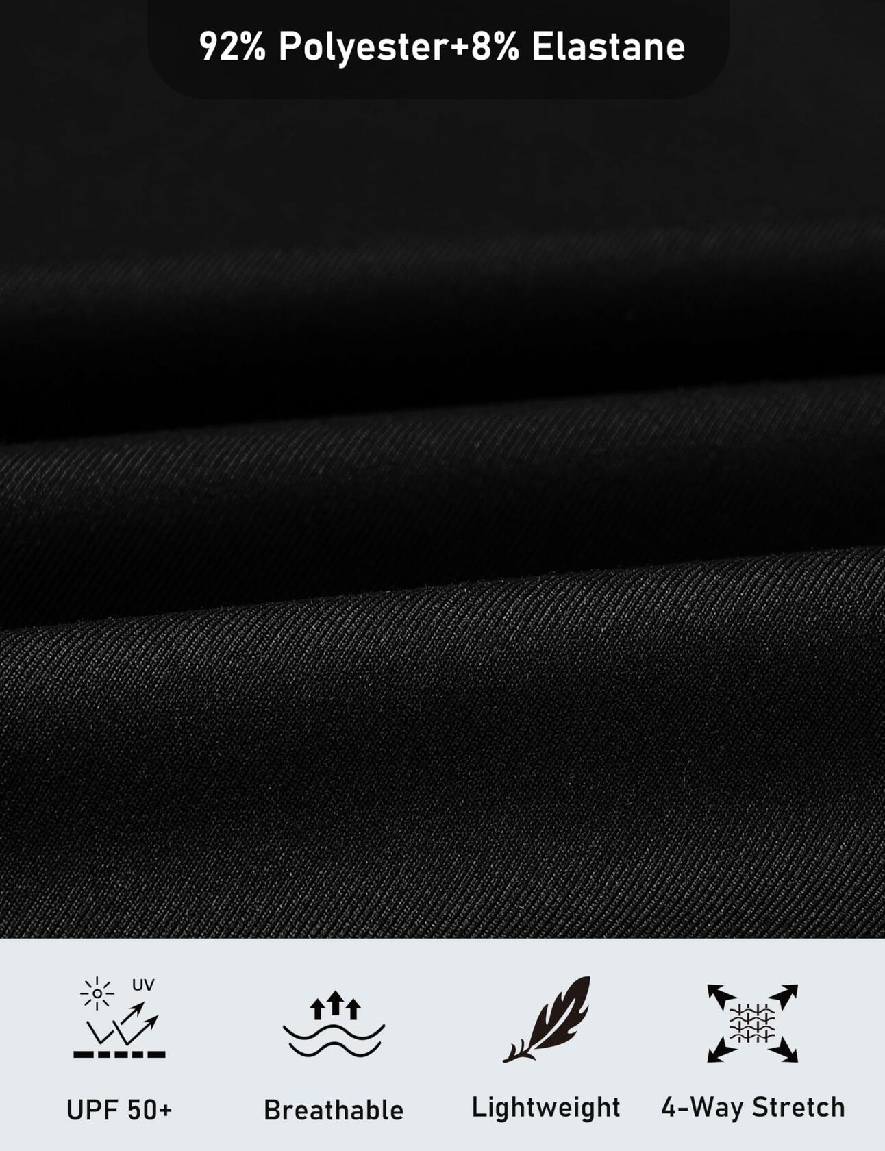 MoFiz Men's Long Sleeve Polo Shirt Quarter Zipper Quick Dry Black Size S