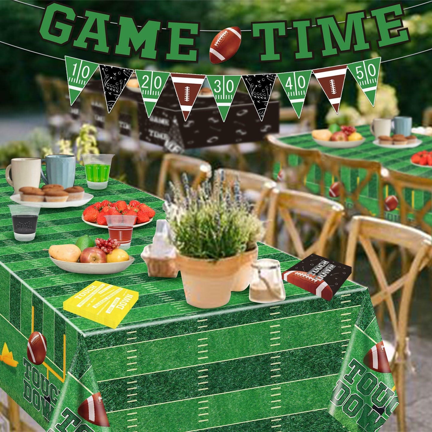 Yavxzvbw Football Party Plates Tablecloth Decor Supplies Green Birthday