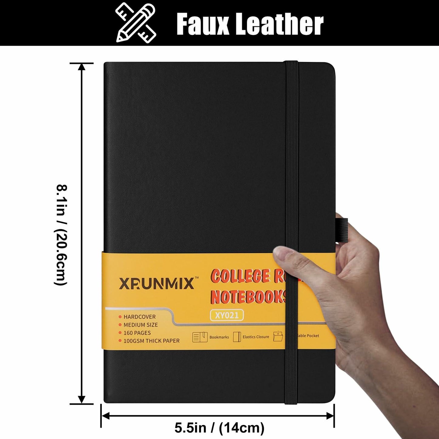 XRUNMIX Lined Journal Notebook 5.7x8in 160 Pages 100 GSM Black 1 Pack