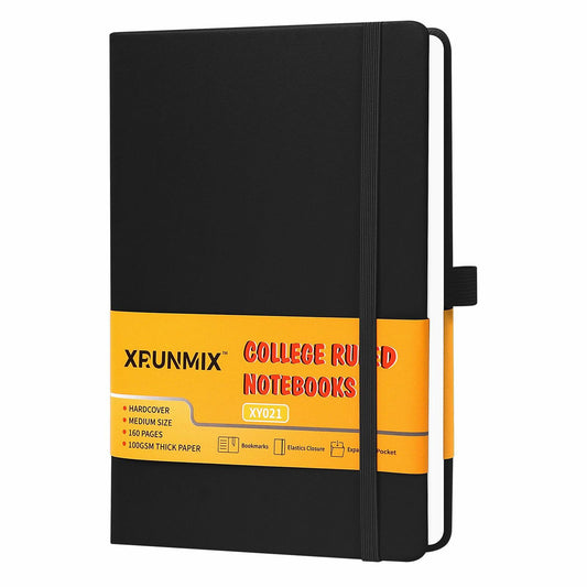 XRUNMIX Lined Journal Notebook 5.7x8in 160 Pages 100 GSM Black 1 Pack