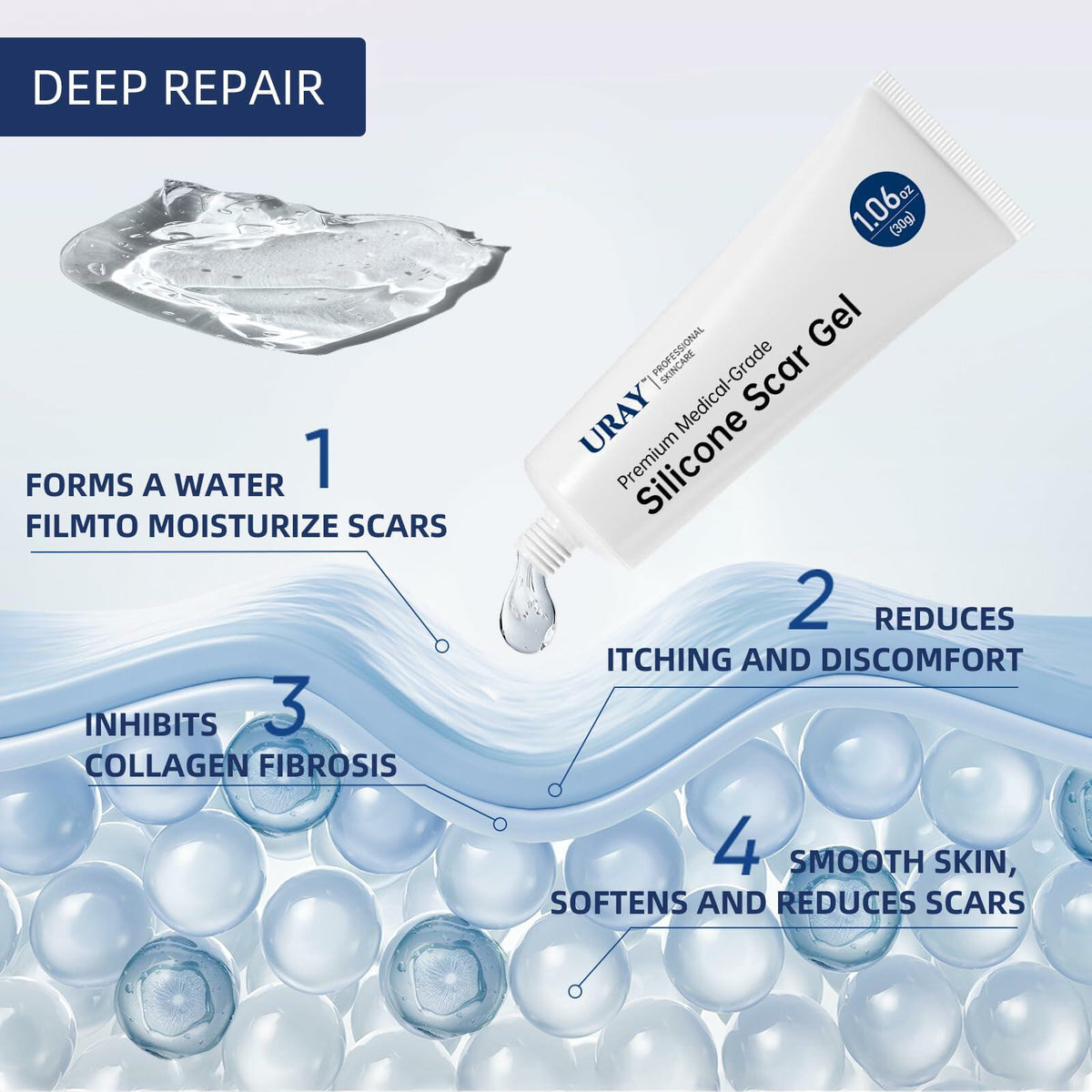 URAY Silicone Scar Gel Cream for Face & Body 30g BestBy01/27