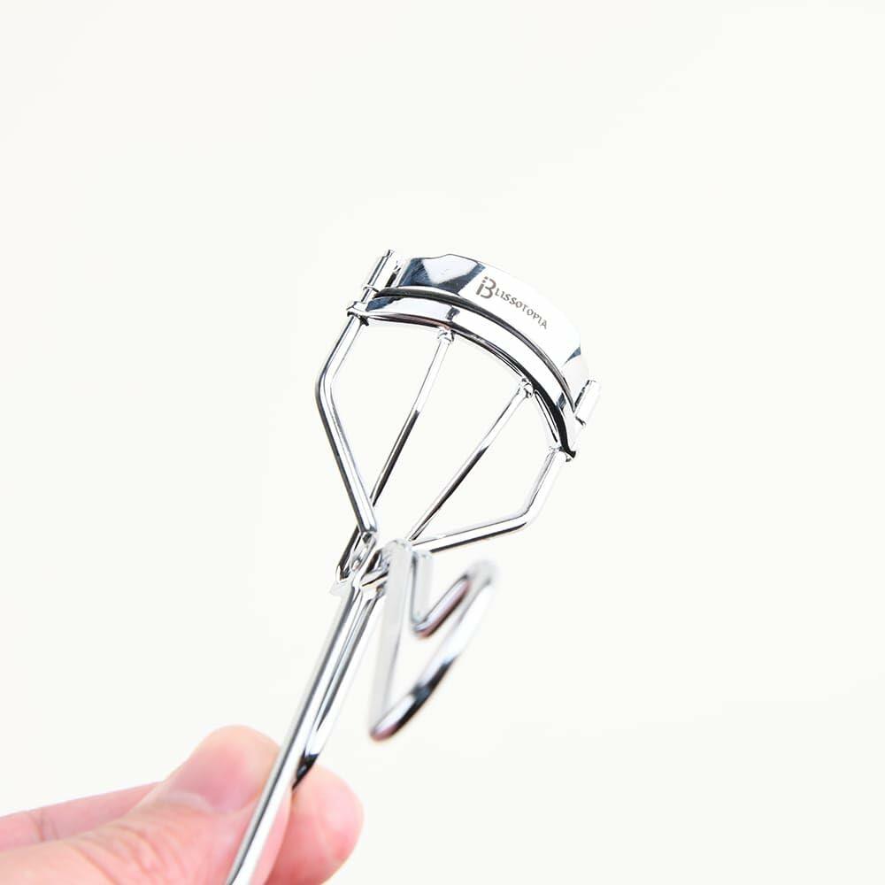 BLISSOTOPIA 2-in-1 Eyelash Curler and Tweezer Set Silver Travel Friendly