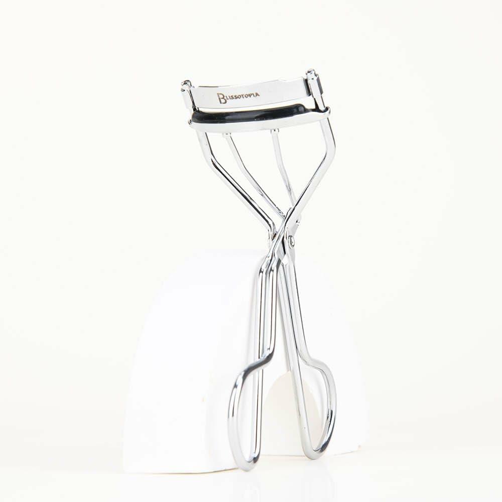 BLISSOTOPIA 2-in-1 Eyelash Curler and Tweezer Set Silver Travel Friendly