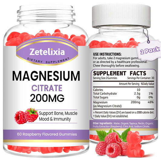 BestBy05/26 Zetelixia Magnesium Citrate Gummies 120 Ct Vegan Raspberry 2 Pack