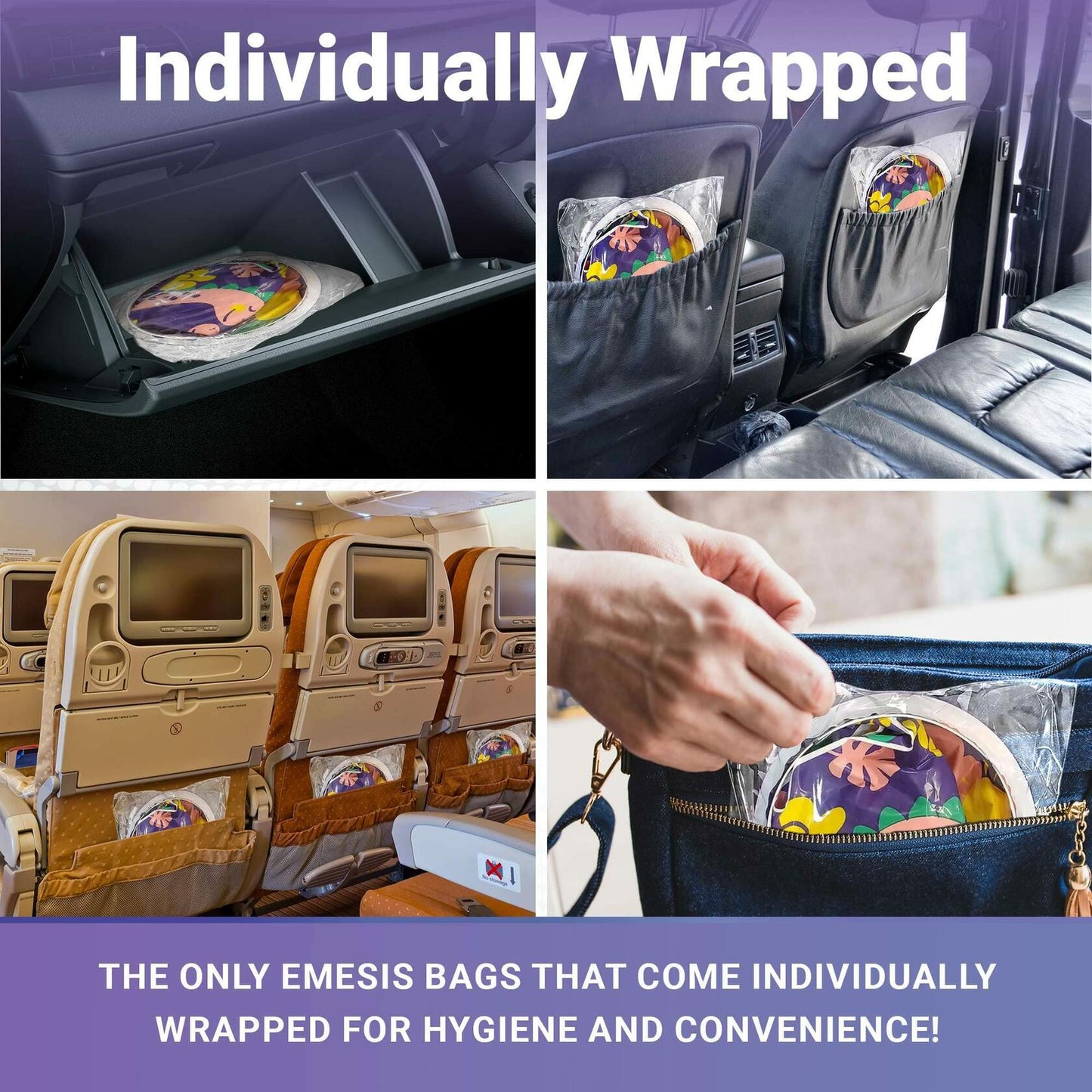 Kids Vomit Bags 20 Pack Disposable Leak Proof Self Sealing Dinosaur Print