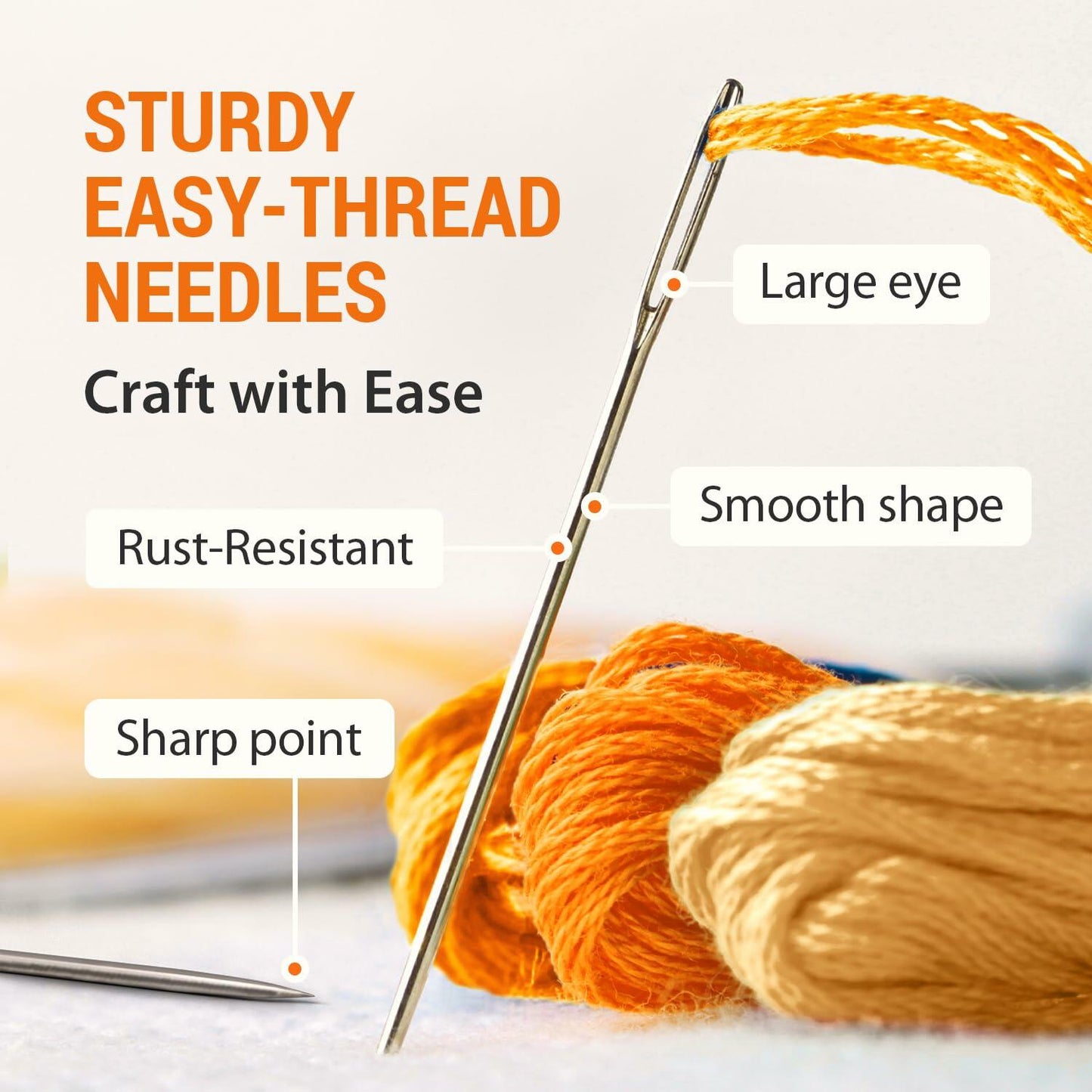 VONEEDL Large Eye Sharp Sewing Needles 6 Sizes 60 PCS Easy Thread