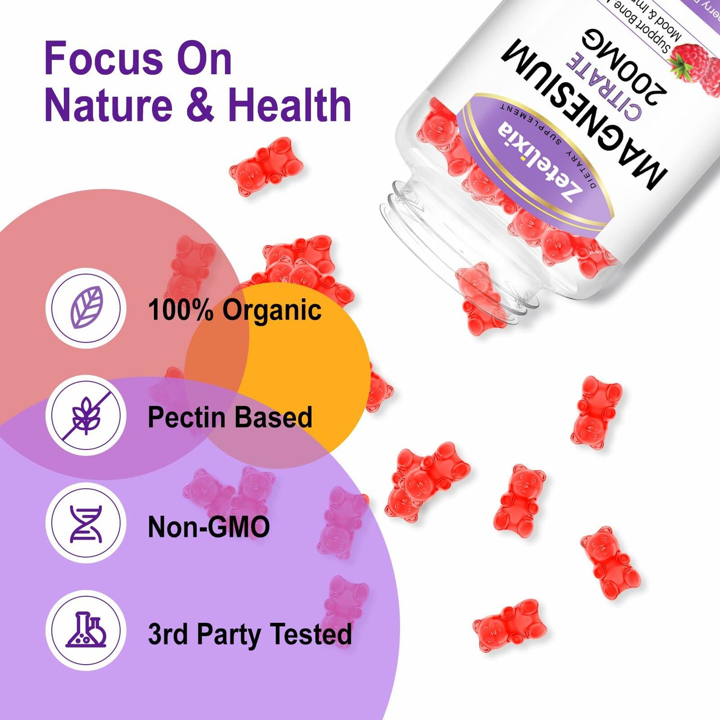 BestBy05/26 Zetelixia Magnesium Citrate Gummies 120 Ct Vegan Raspberry 2 Pack