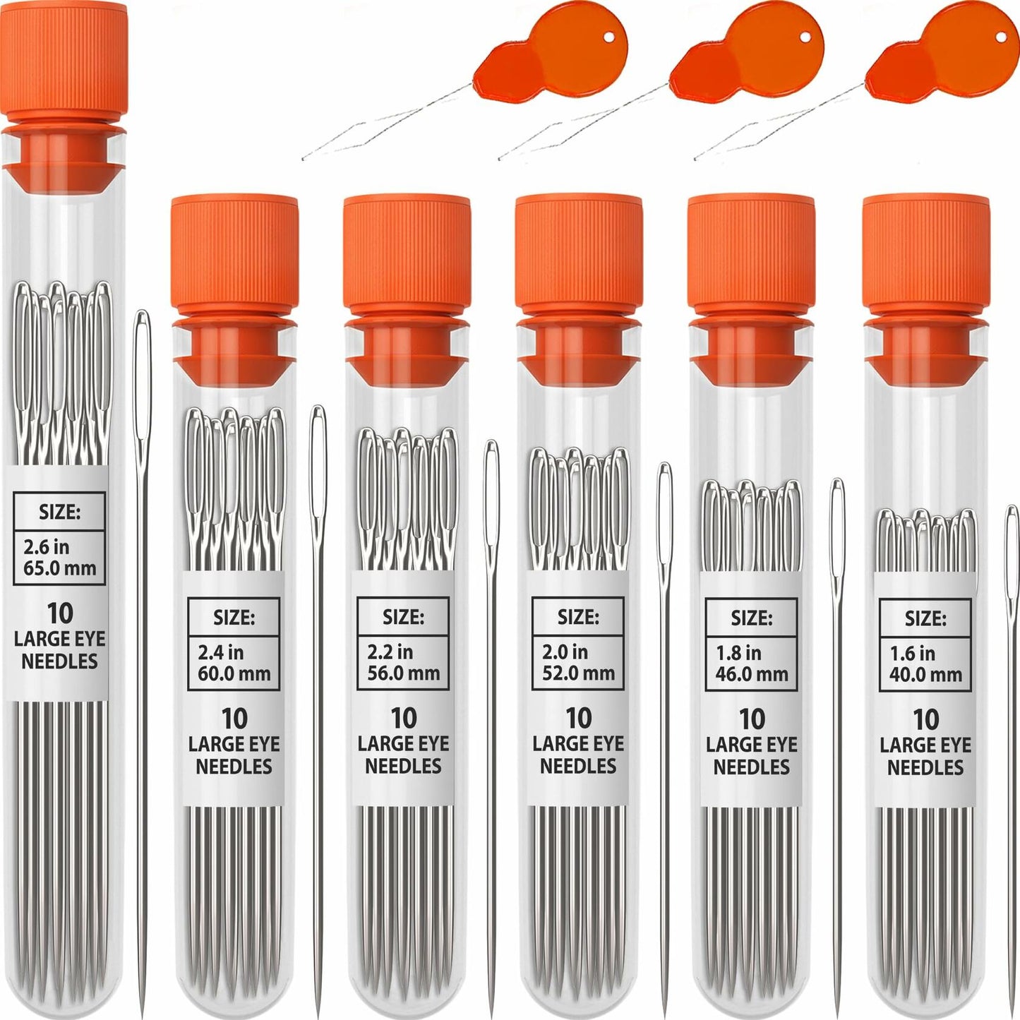 VONEEDL Large Eye Sharp Sewing Needles 6 Sizes 60 PCS Easy Thread