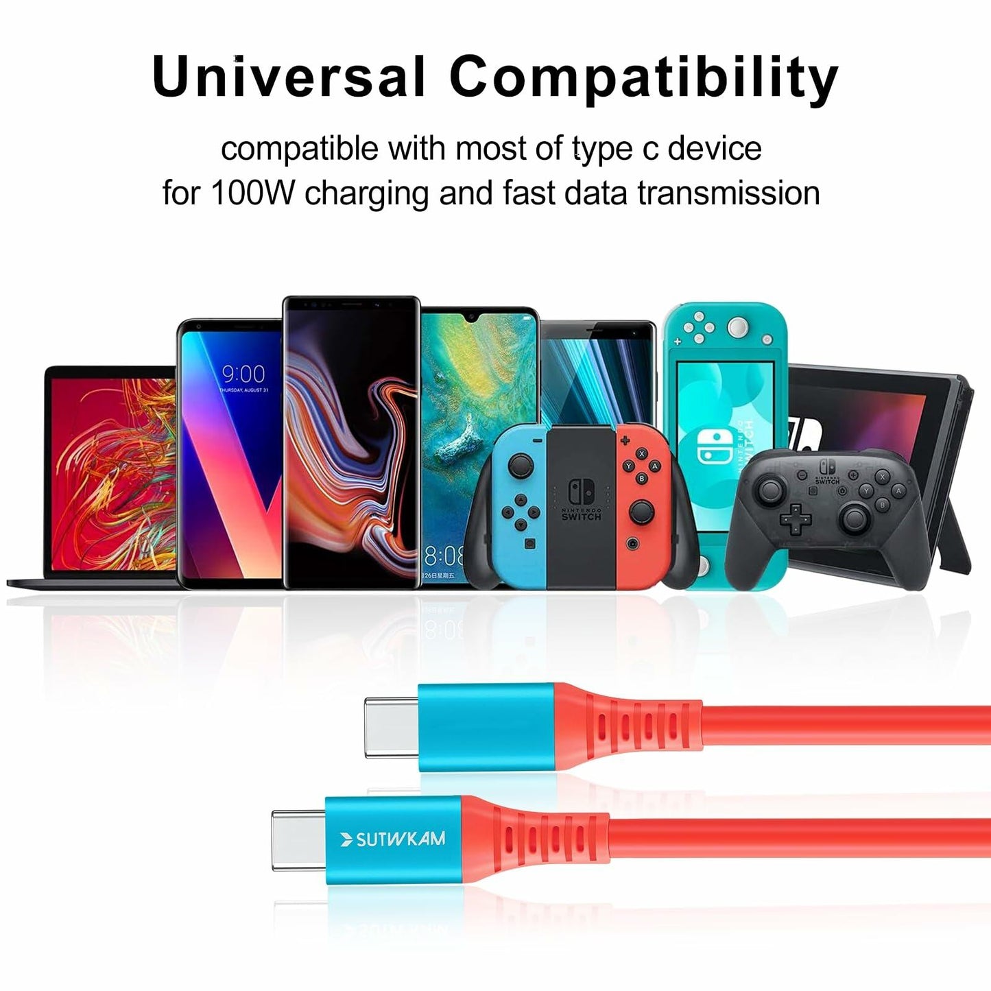 SUTWKAM 100W 20Gbps Switch Charger Cable 3-in-1 Orange