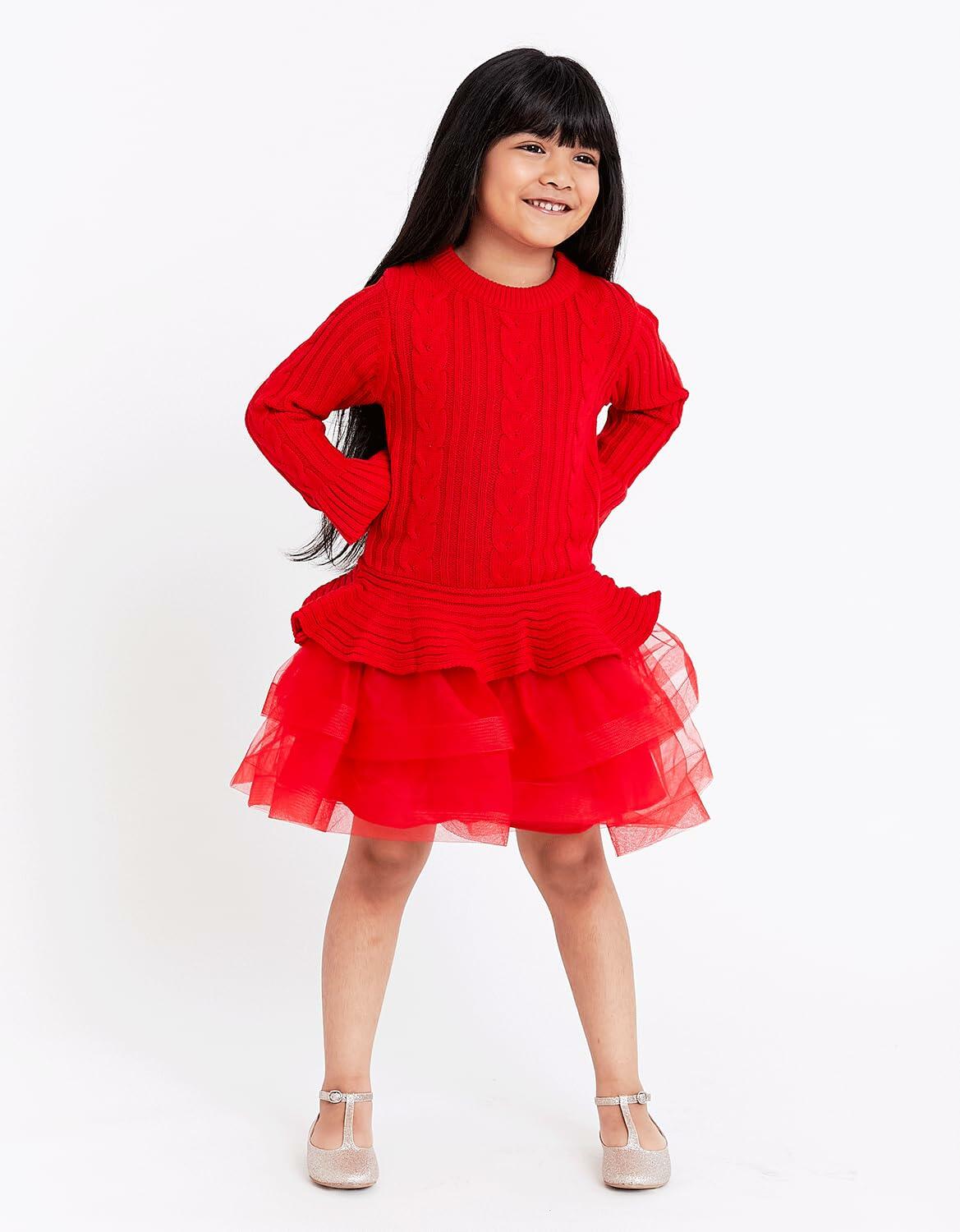 Bonnie Jean Chunky Cable Knit Sweater Dress Red Flared Hem Size 4