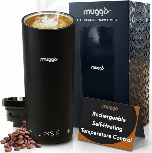 Muggo 12oz Self-Heating Coffee Mug Black Battery Powered Travel Warmer