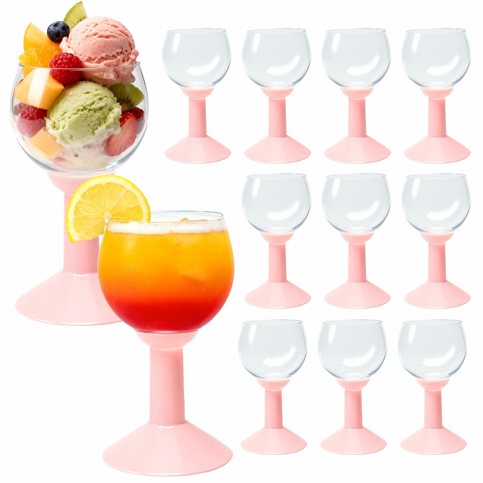 LEYIQU 12Pack 7oz Pink Plastic Wine Glasses Unbreakable Reusable Party