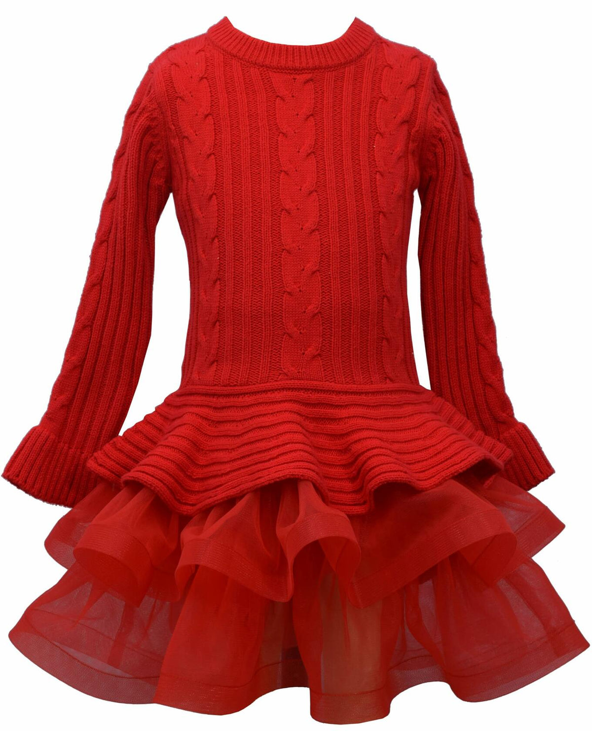 Bonnie Jean Chunky Cable Knit Sweater Dress Red Flared Hem Size 4