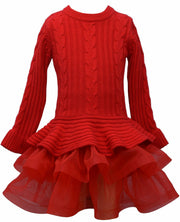 Bonnie Jean Chunky Cable Knit Sweater Dress Red Flared Hem Size 4