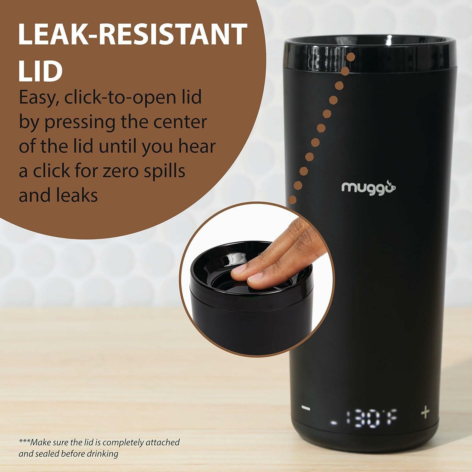 Muggo 12oz Self-Heating Coffee Mug Black Battery Powered Travel Warmer