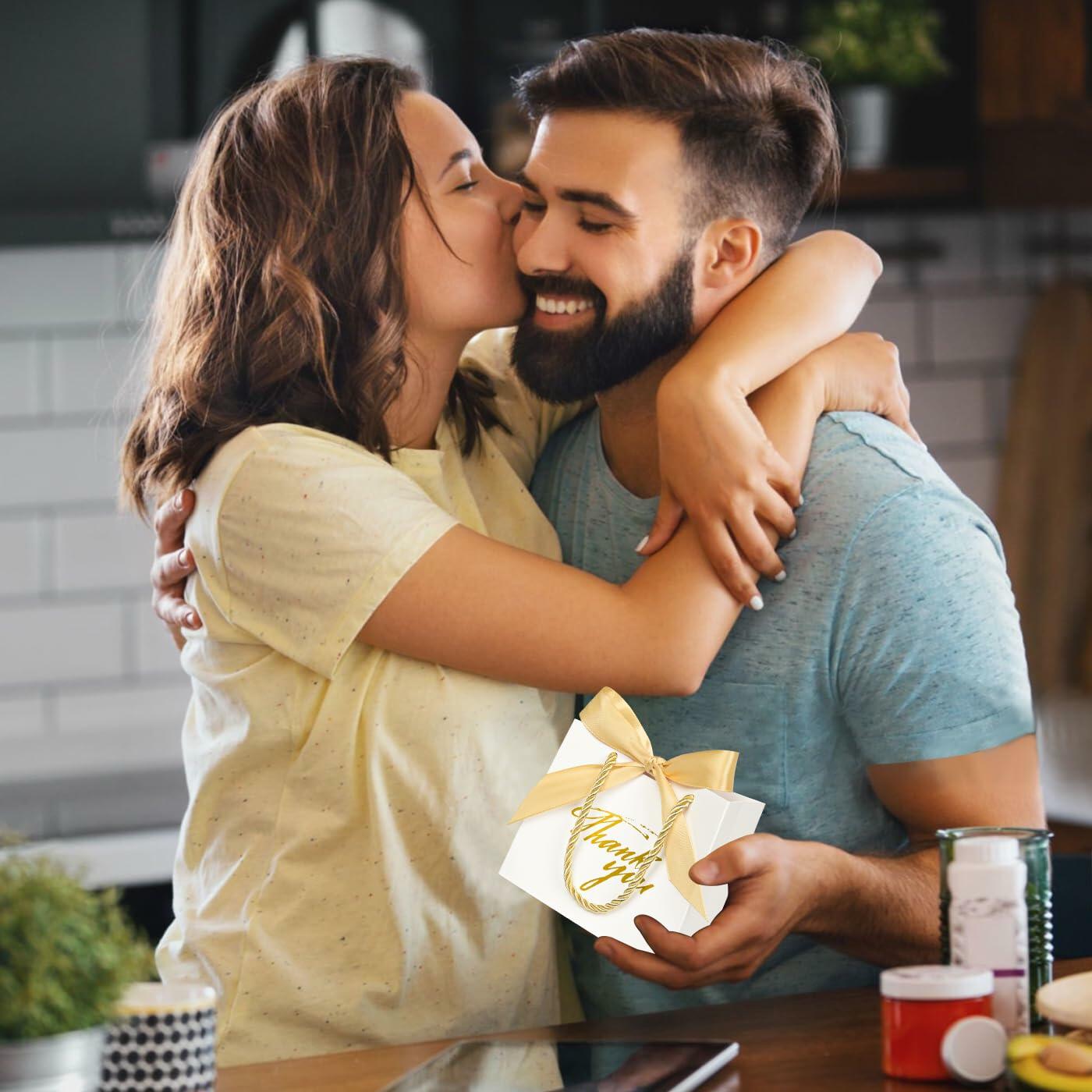 Xylitic Thank You Gift Bags White Gold Ribbon Small 5.5x2.4x4.7 Inch 24 Pack