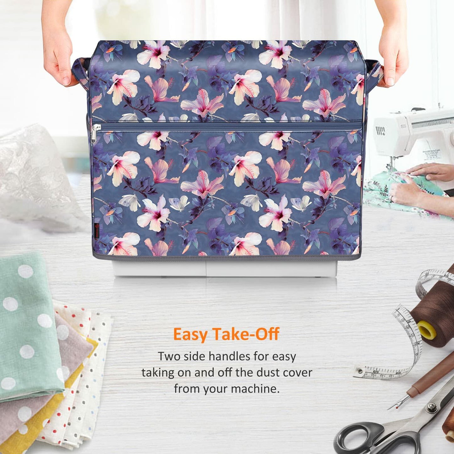 FINPAC Sewing Machine Dust Cover with Pockets for Singer Brother Janome