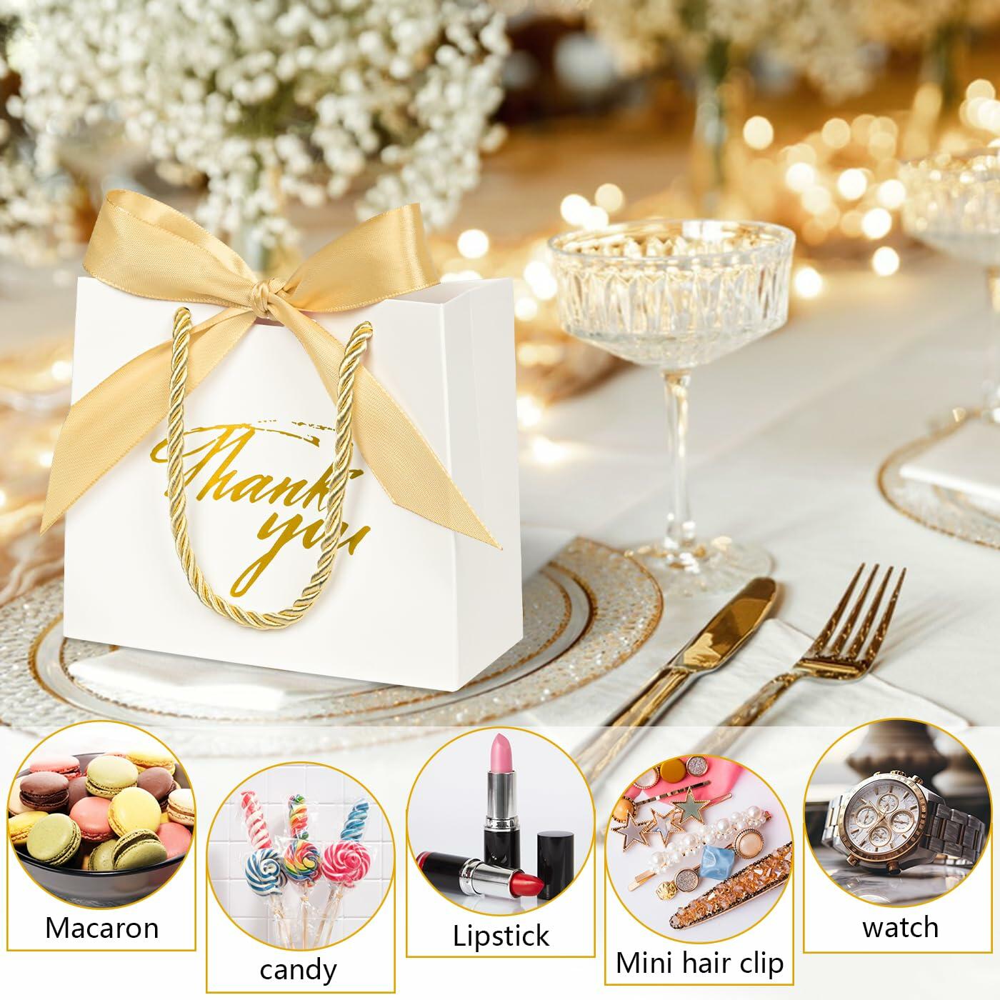Xylitic Thank You Gift Bags White Gold Ribbon Small 5.5x2.4x4.7 Inch 24 Pack