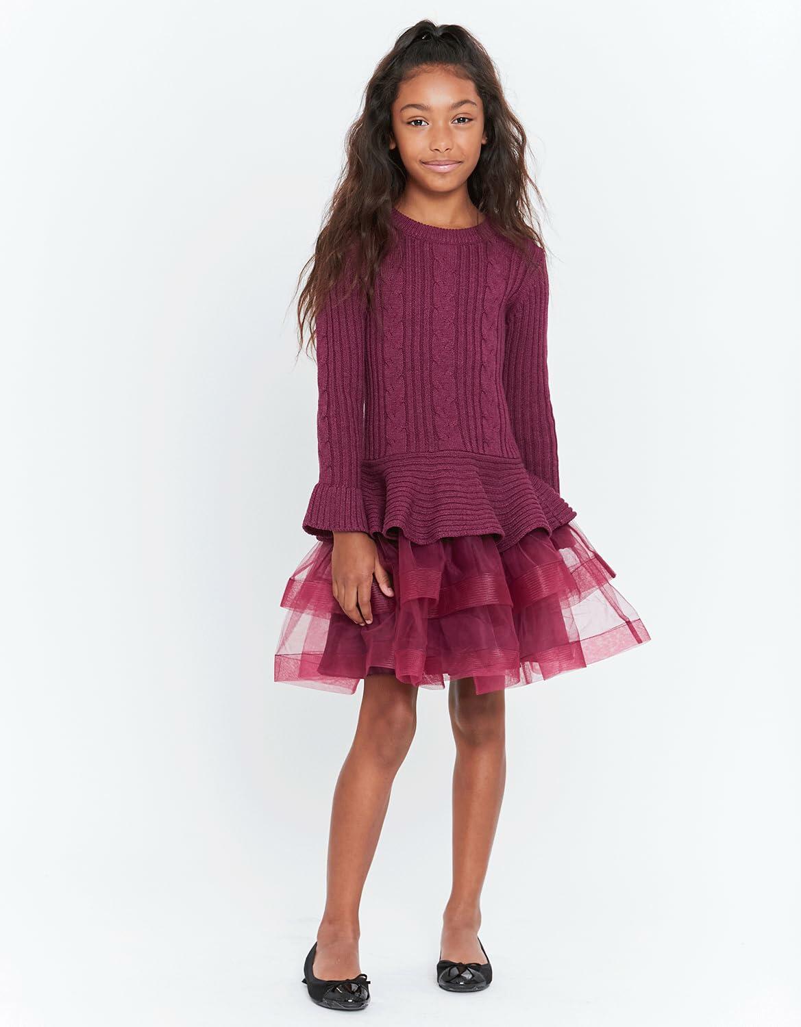 Bonnie Jean Chunky Cable Knit Sweater Dress Red Flared Hem Size 4