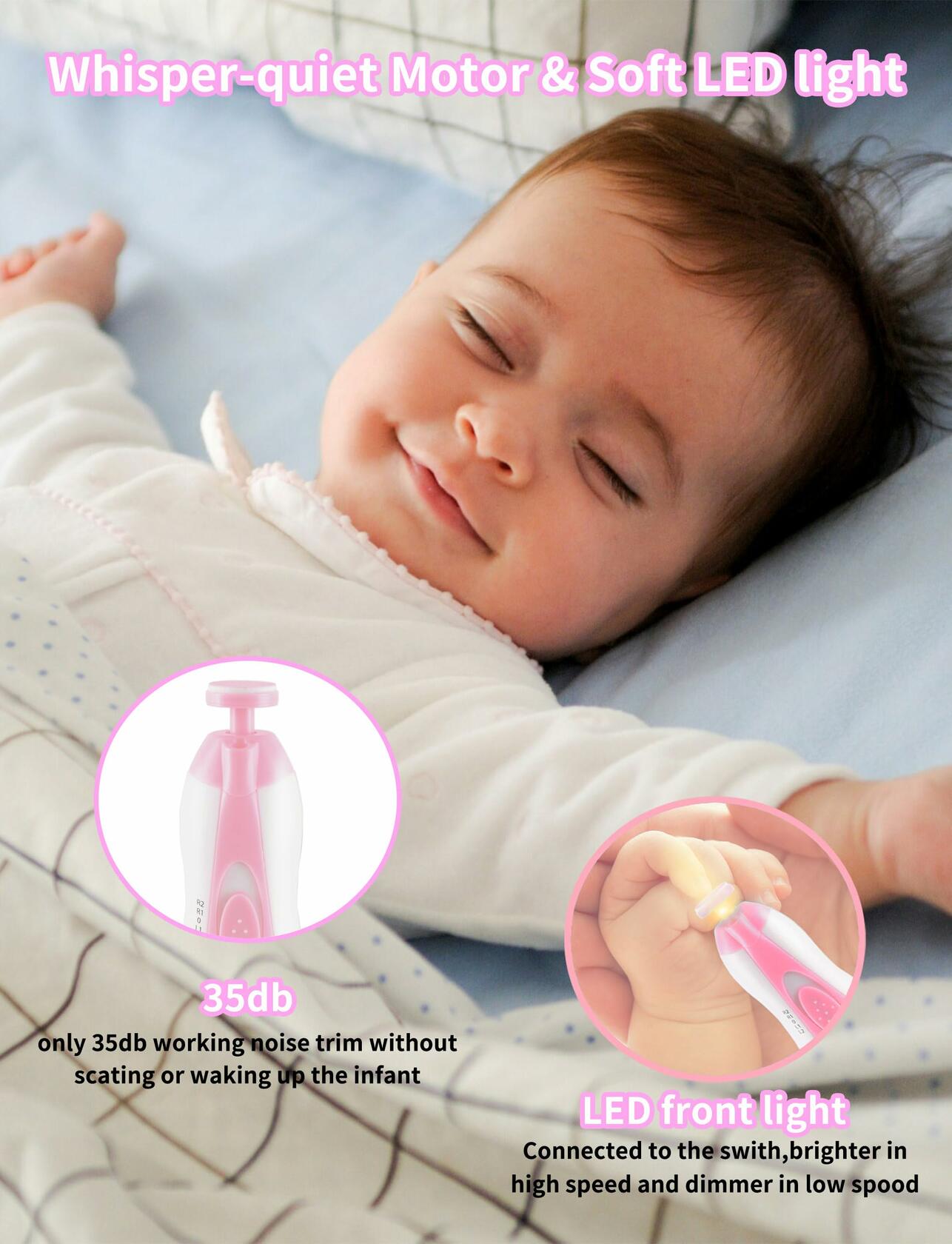 Ylawost Baby Nail Trimmer Electric 6-in-1 Blue01 with Light Safety Cutter