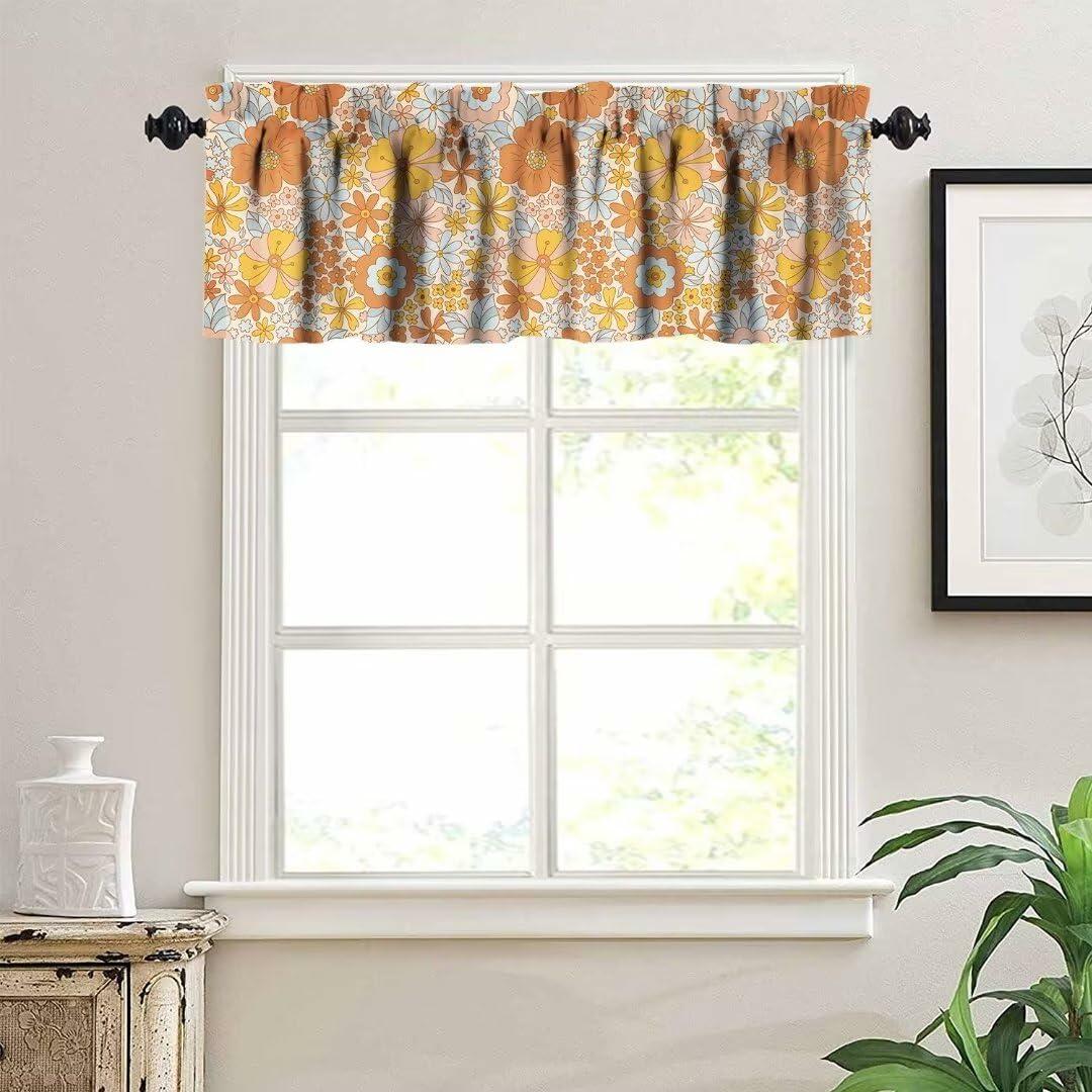JanJCurt Retro 70s Floral Valance Hippie Flower Power Polyester 54x18in