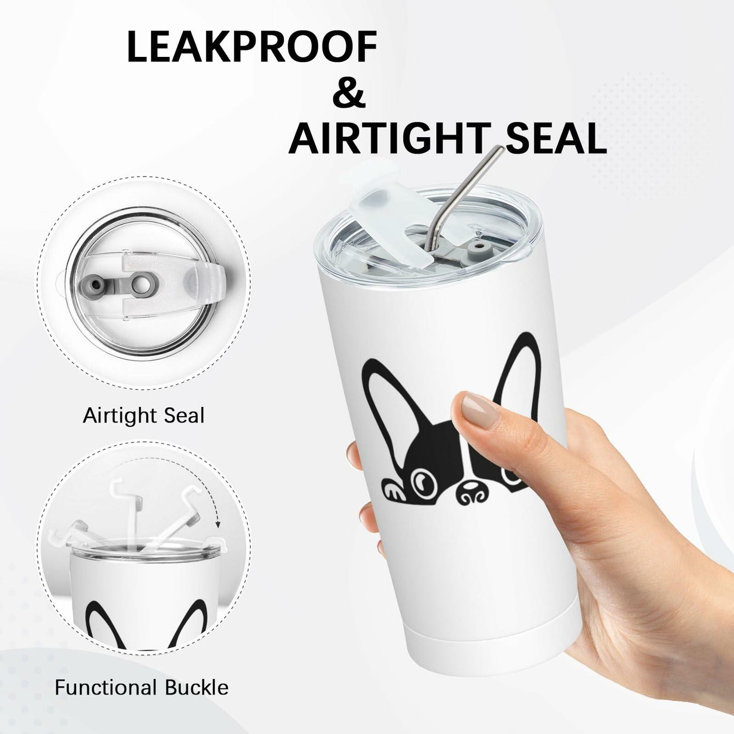 Fenmshairy Boston Terrier Stainless Steel Tumbler 20oz Travel Mug Lid