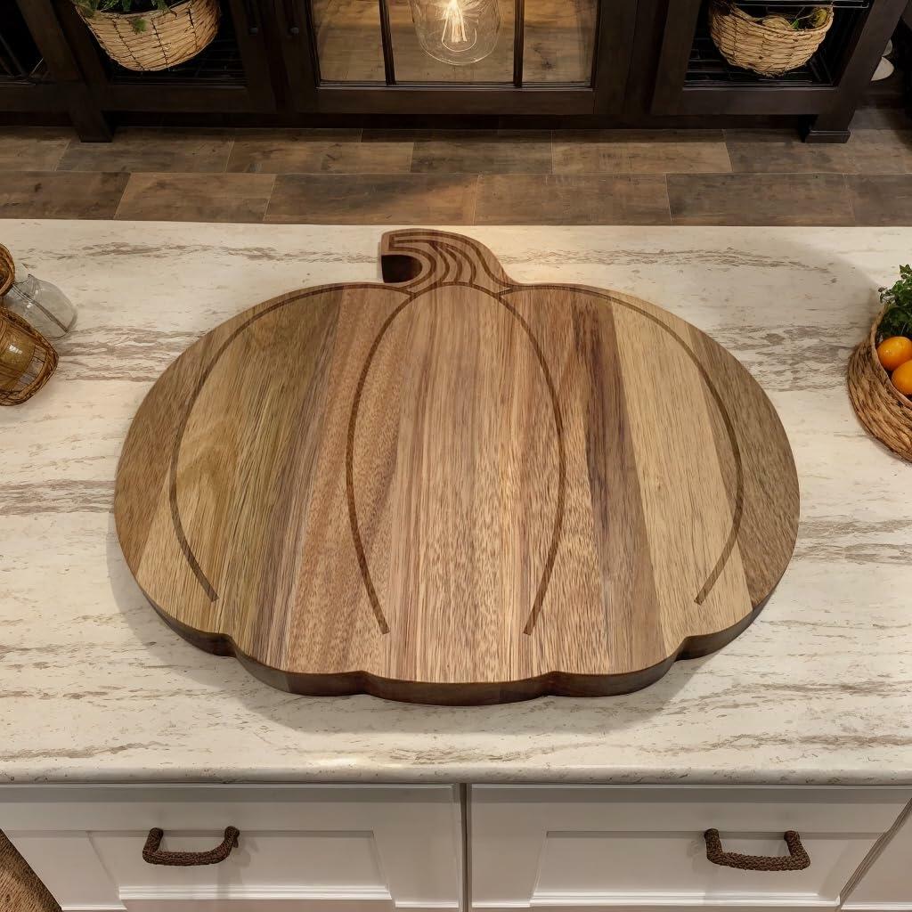 FASTYJK Halloween Pumpkin Wooden Cutting Board with Handle 14.96x11.81in