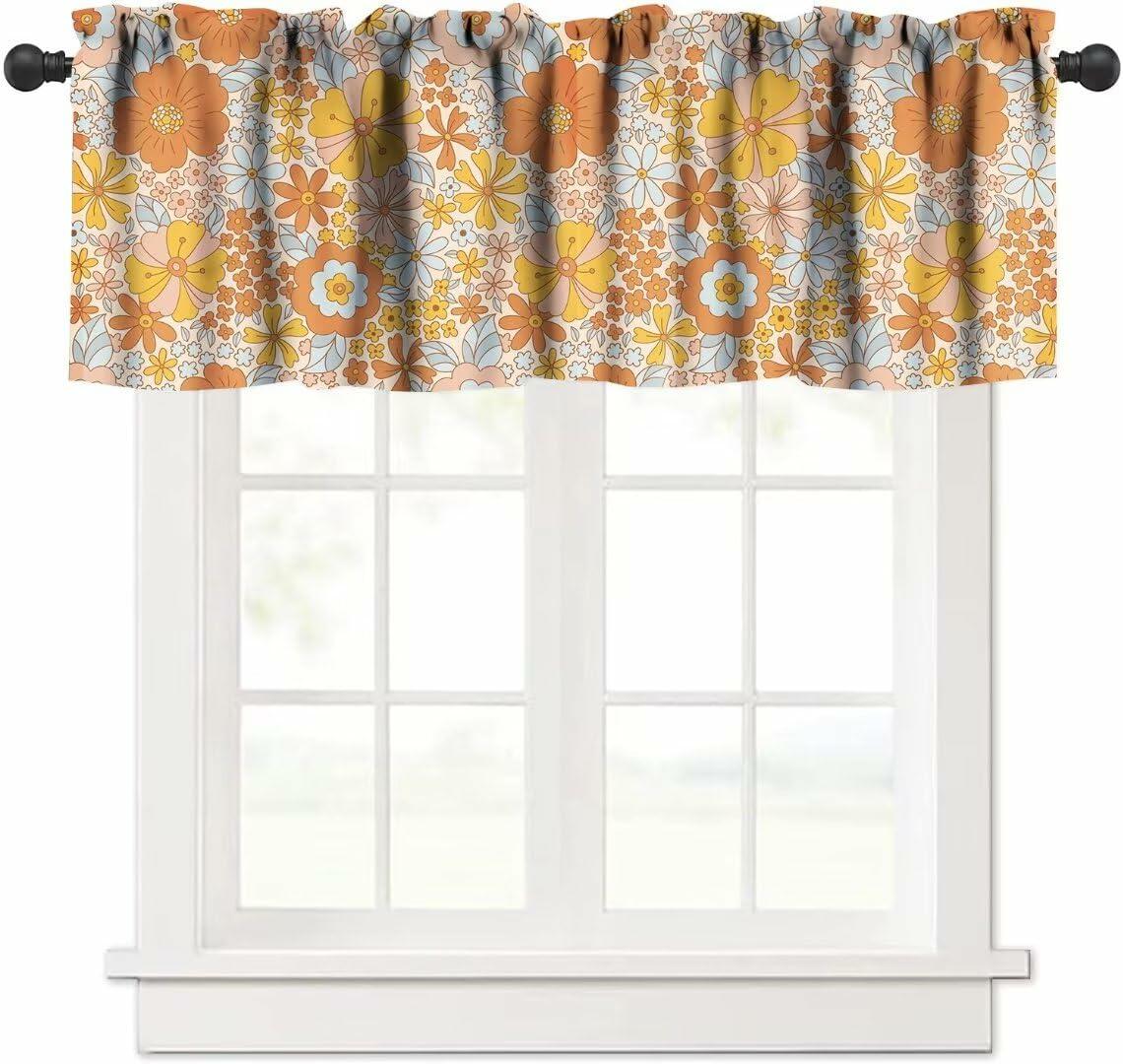 JanJCurt Retro 70s Floral Valance Hippie Flower Power Polyester 54x18in