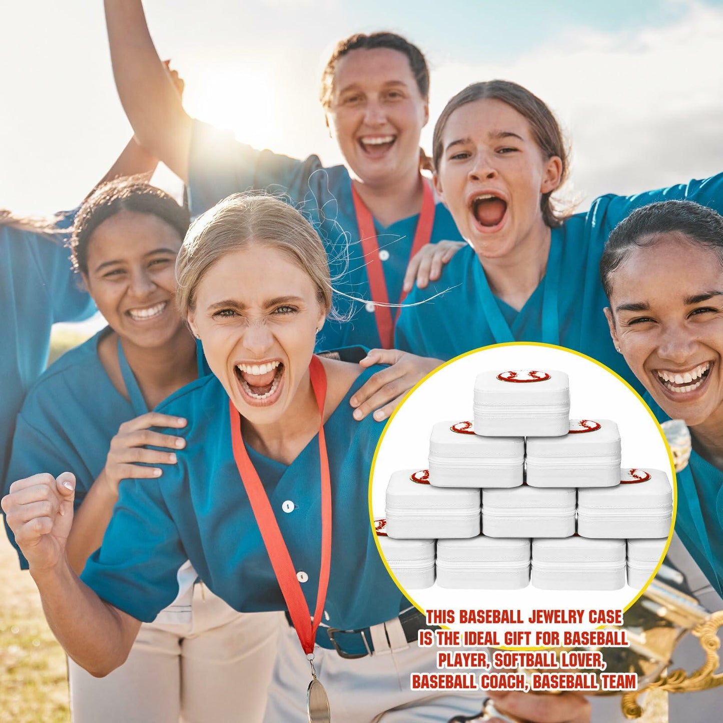 Leinuosen 12 Pack Baseball Jewelry Case for Women Team Graduates PU Leather