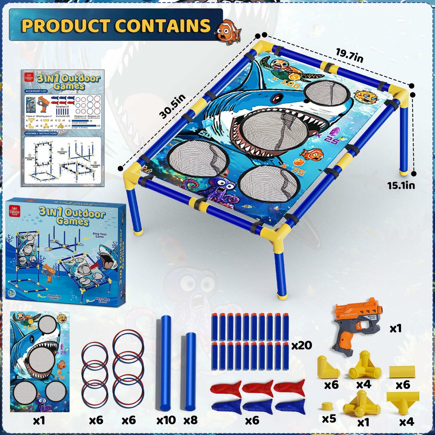 Lehoo Castle Bean Bag Toss 3-in-1 Game Blue Outdoor Toys Kids 4-8