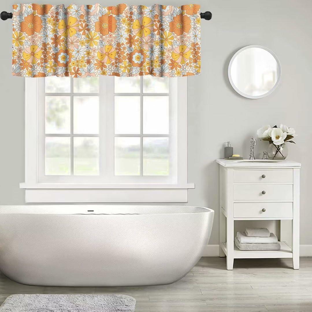 JanJCurt Retro 70s Floral Valance Hippie Flower Power Polyester 54x18in