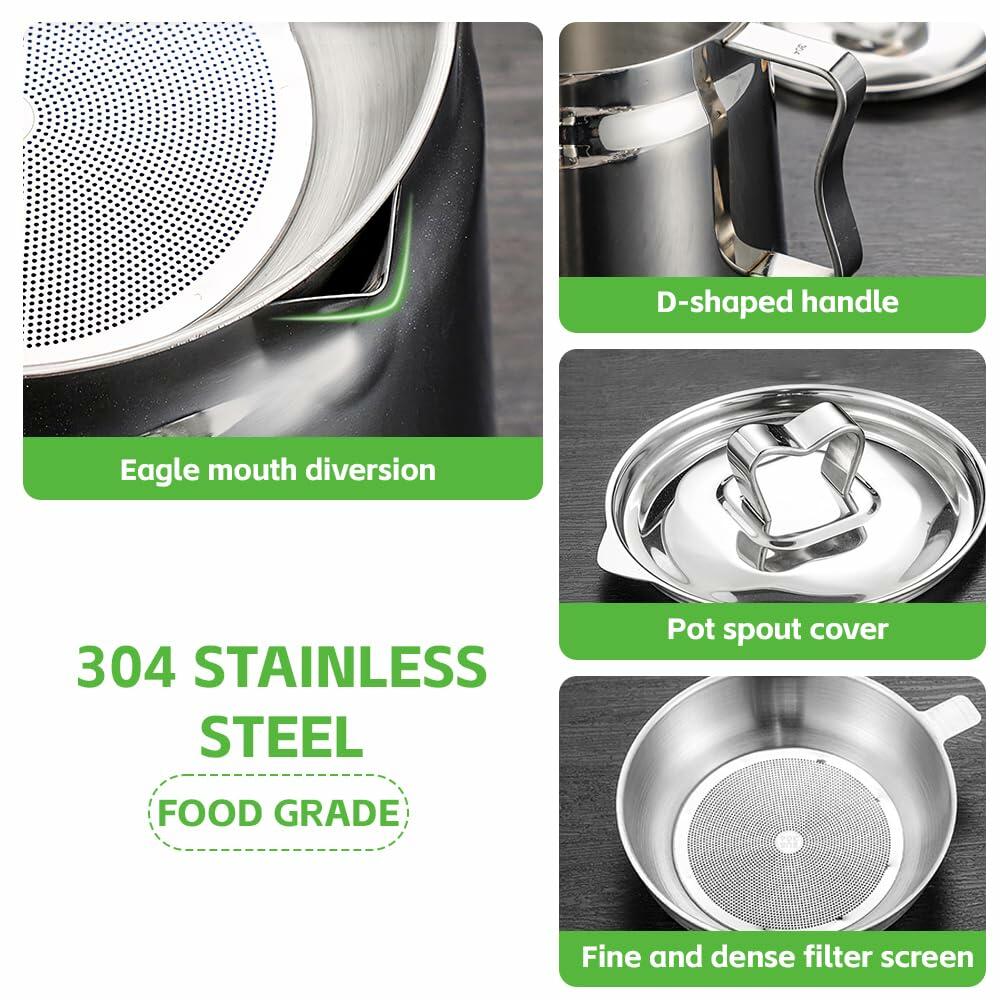 Jemey 2L Stainless Steel Oil Strainer Pot with Mesh Filter Tray & Lid Silver