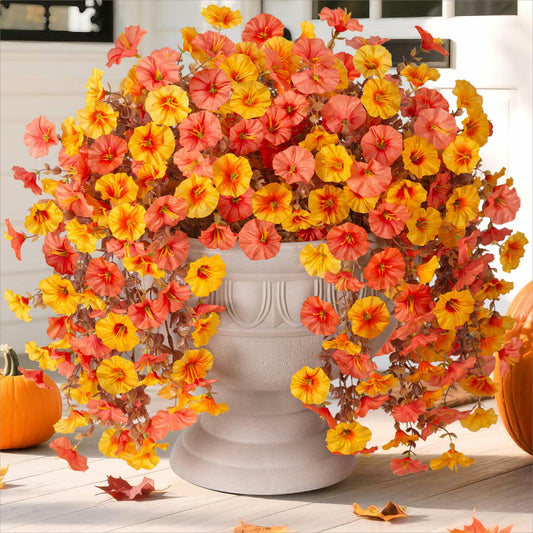 Ivydale 2 PCS Artificial Fall Hanging Flowers Silk Faux Petunias Orange+Yellow