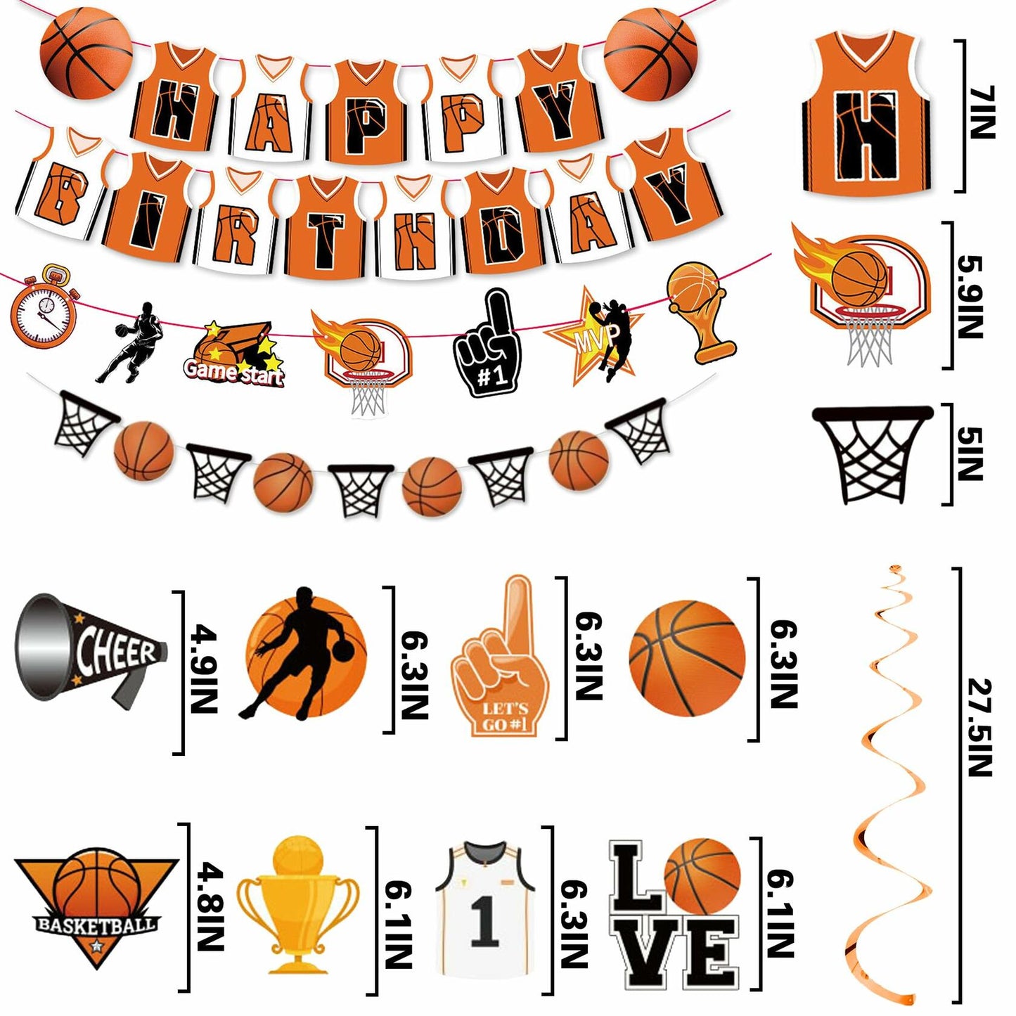 ChenjunCo Basketball Party Decorations Banner Garland Pom Poms Kids Birthday