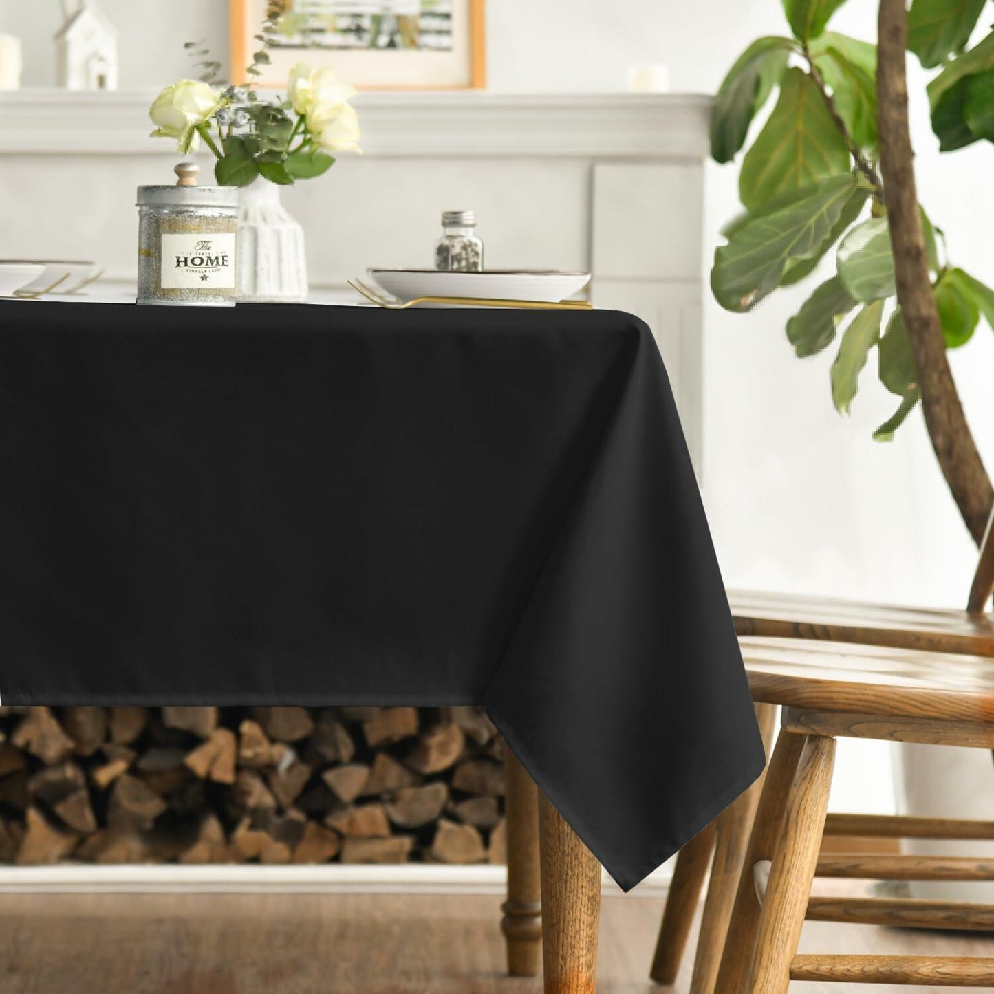 Horaldaily Black 60x120in Rectangular Polyester Tablecloth Stain Resistant
