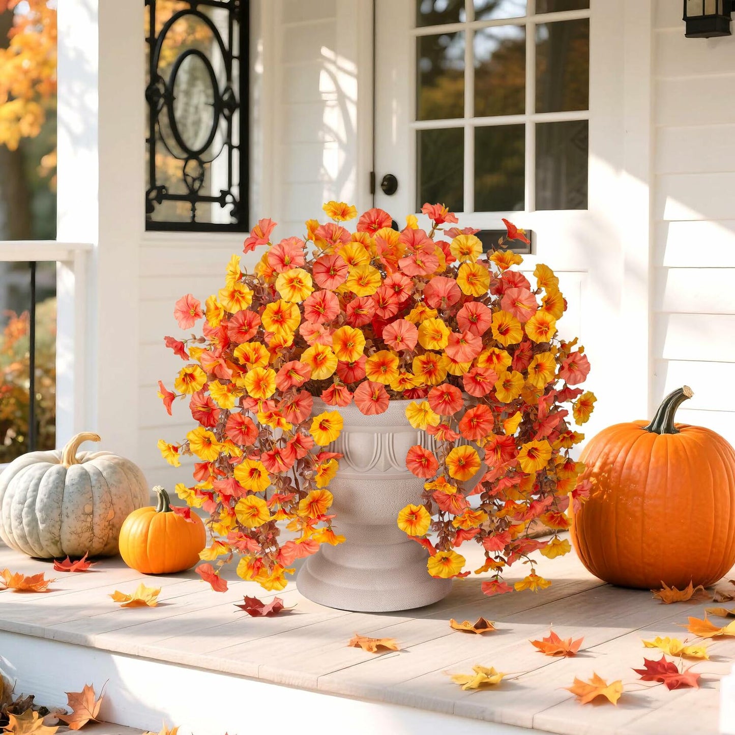 Ivydale 2 PCS Artificial Fall Hanging Flowers Silk Faux Petunias Orange+Yellow
